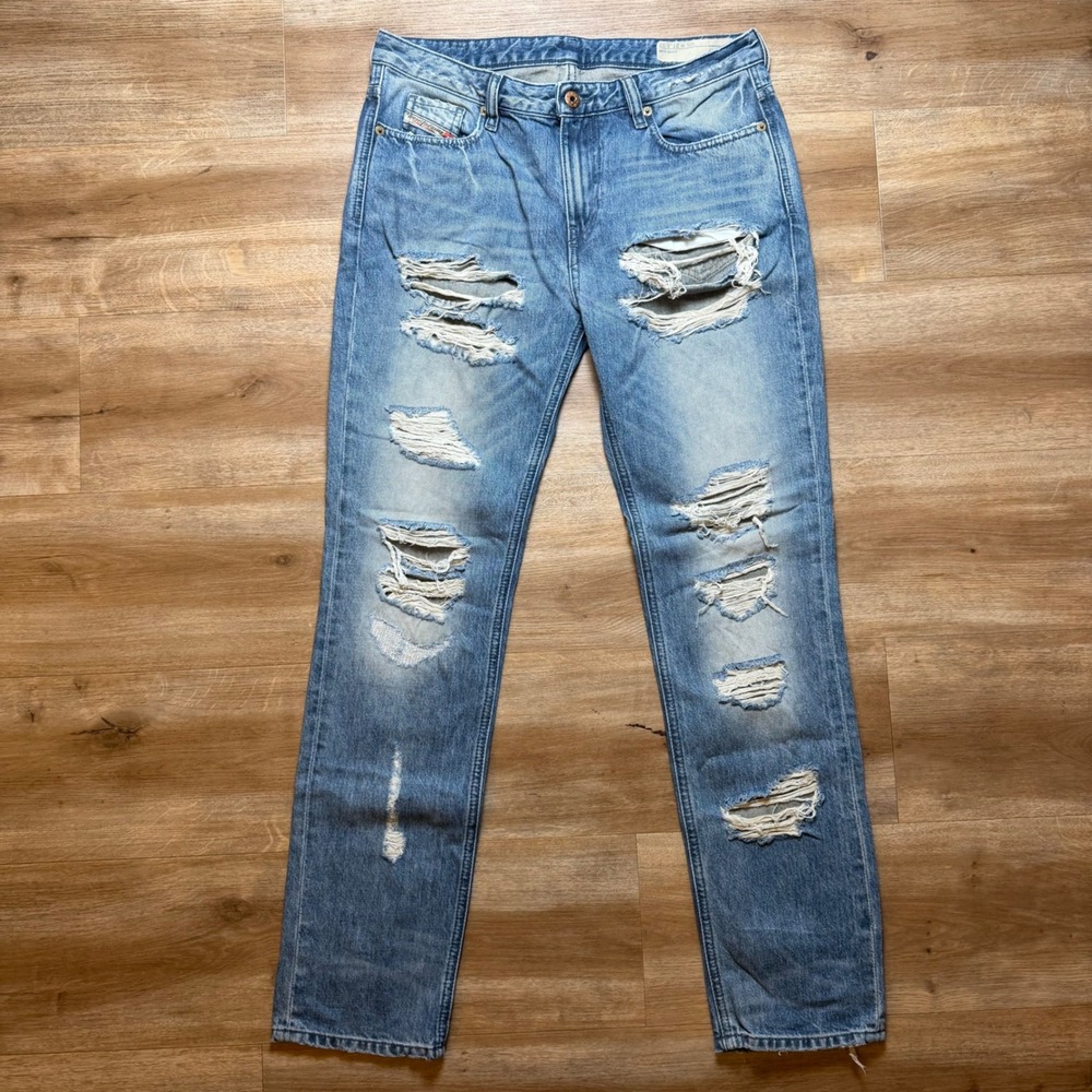 Diesel Light Blue Distressed Straight Leg Jeans